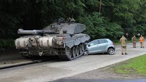 British tank crushes learner driver’s car in Germany